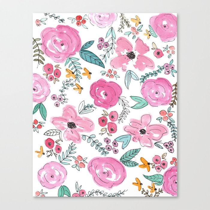 700x700 Pink Watercolor Floral Print Canvas Print By Jennakutcher Society6 - Watercolor Floral Print