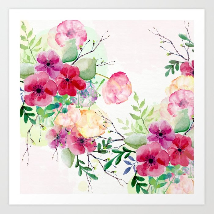 700x700 Vintage Flowers - Watercolor Floral Print