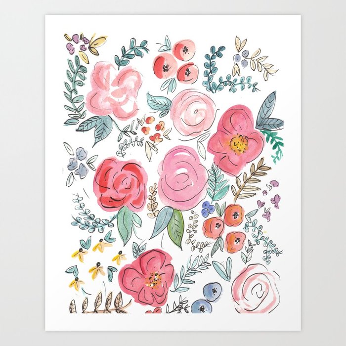 700x700 Watercolor Floral Print Art Print By Jennakutcher Society6 - Watercolor Floral Print