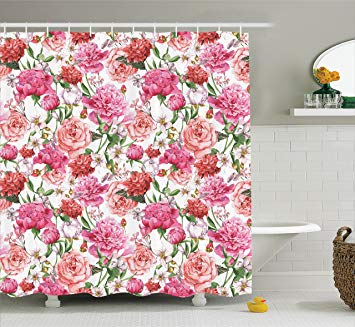 355x327 Watercolor Flower Decor Shower Curtain Set By - Watercolor Floral Print