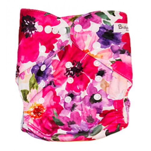 502x502 B066 Pink Watercolor Floral Print Pocket Cloth Nappy - Watercolor Floral Print