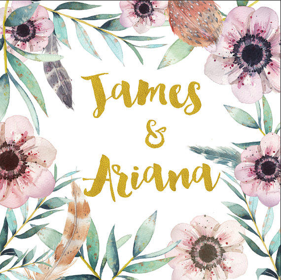 570x569 Custom Name Backdrop Watercolor Floral From Mrscustomshop On Etsy - Watercolor Floral Print