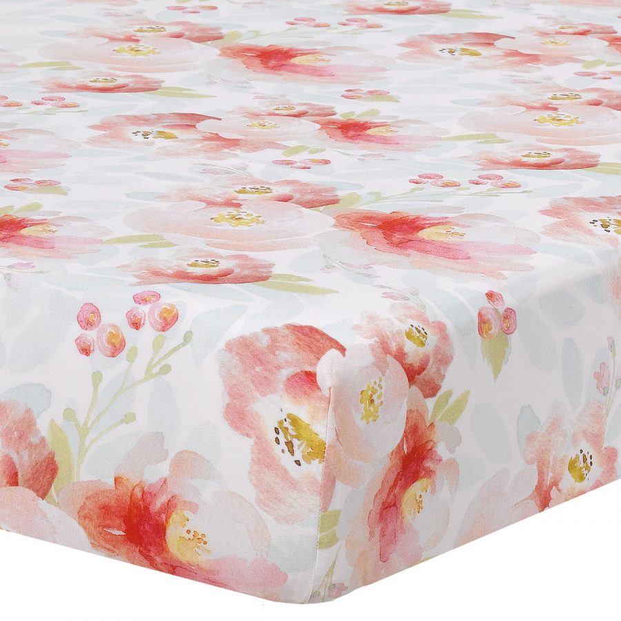 900x900 Pink Watercolor Floral Crib Sheet Liz And Roo - Watercolor Floral Sheets