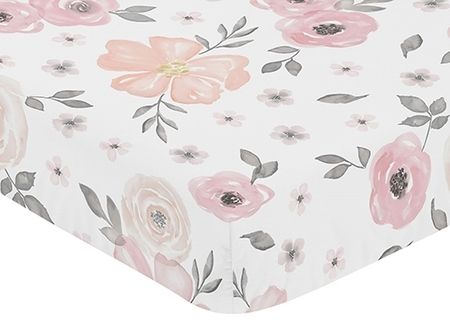 450x332 Watercolor Floral Pink And Grey Collection Crib Sheet - Watercolor Floral Sheets