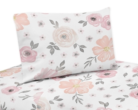 450x360 Watercolor Floral Pink And Grey Collection Sheet Set - Watercolor Floral Sheets