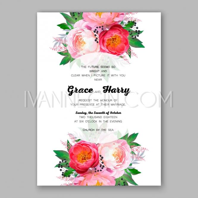 666x666 Peony Wedding Invitation Watercolor Floral Vector - Watercolor Floral Vector