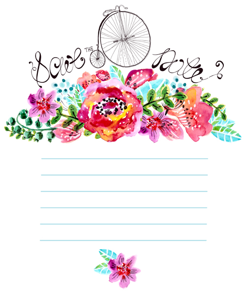 500x597 Watercolor Flower Wedding Invitation Vector Graphics 01 Free Download - Watercolor Floral Vector