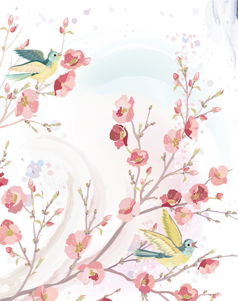 475x600 Watercolor Flowers And Birds Vector Free Vector In Adobe - Watercolor Floral Vector