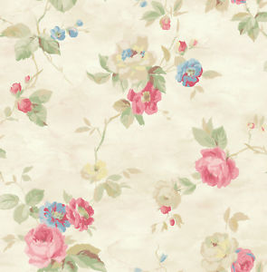 295x300 Watercolor Floral Romantic Blue Cream Pink Yellow Green Double - Watercolor Floral Wallpaper