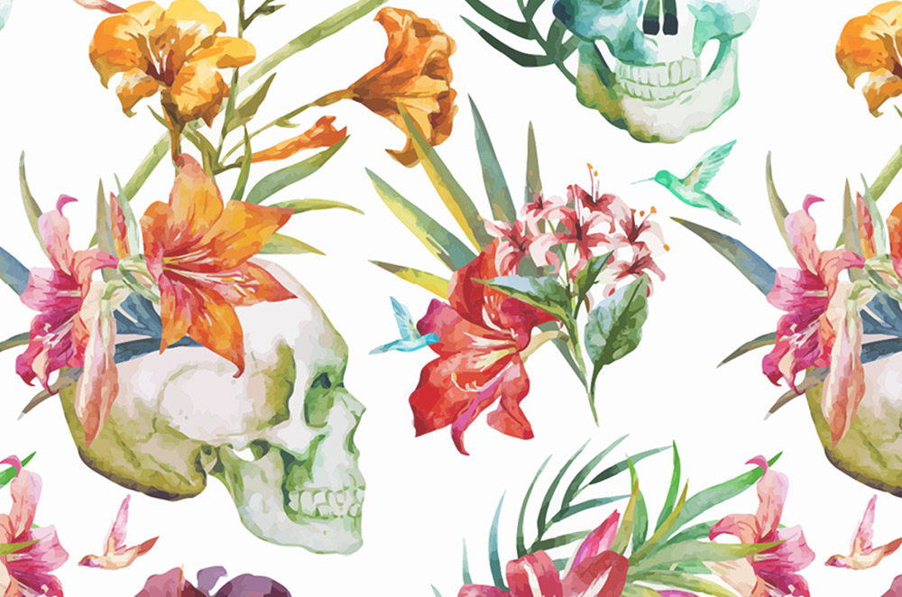 1000x662 Watercolor Floral Skulls Wallpaper - Watercolor Floral Wallpaper