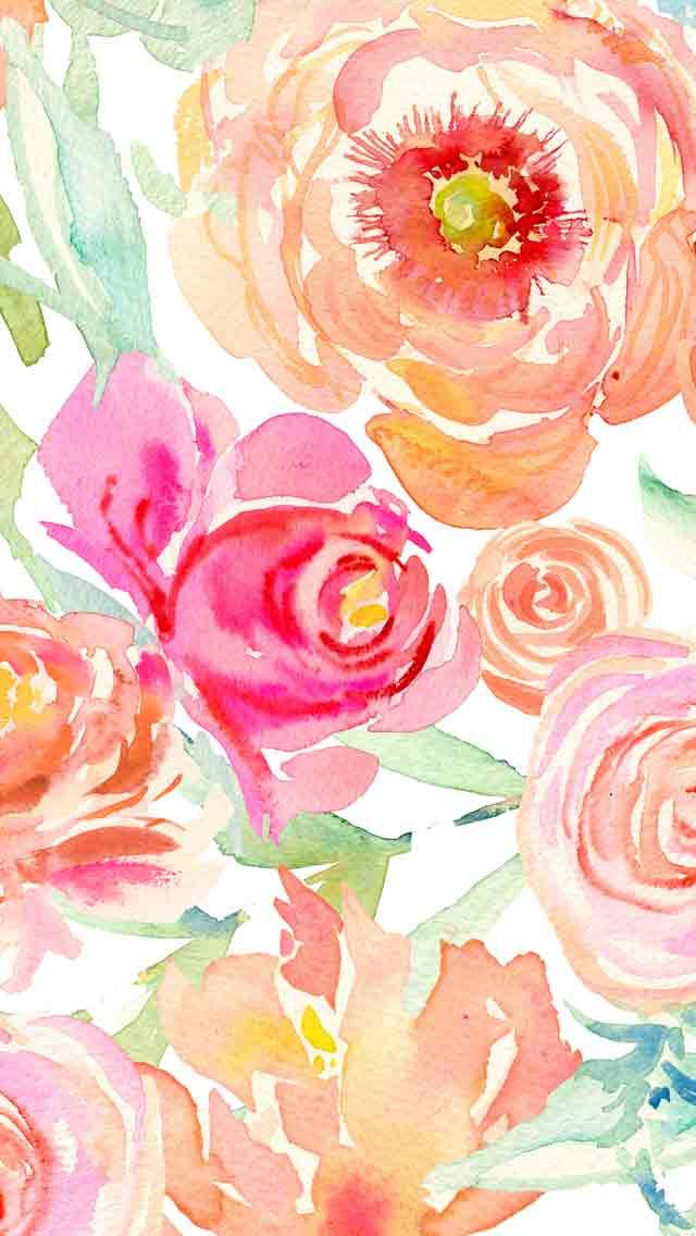 640x1136 Watercolor Floral Wallpaper Group - Watercolor Floral Wallpaper