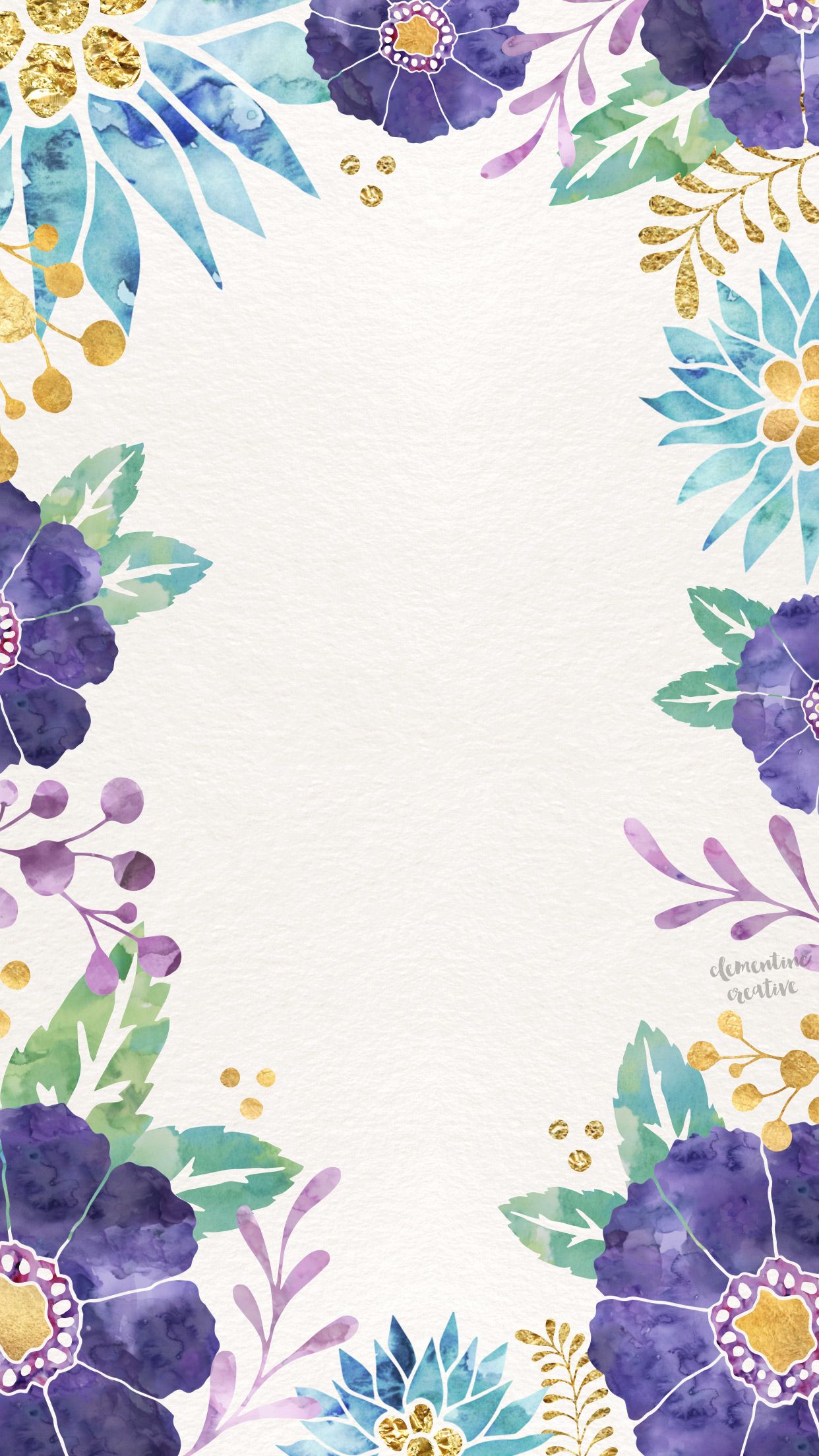 1242x2208 Watercolor Floral Blue Purple Yellow Green Beatifull Amp Art - Watercolor Floral Wallpaper