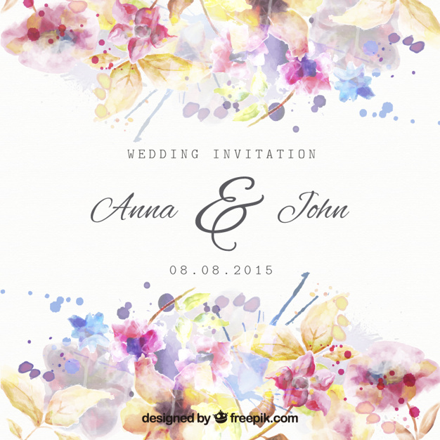 626x626 Floral Wedding Invitation In Watercolor Style Vector Premium - Watercolor Floral Wedding Invitations