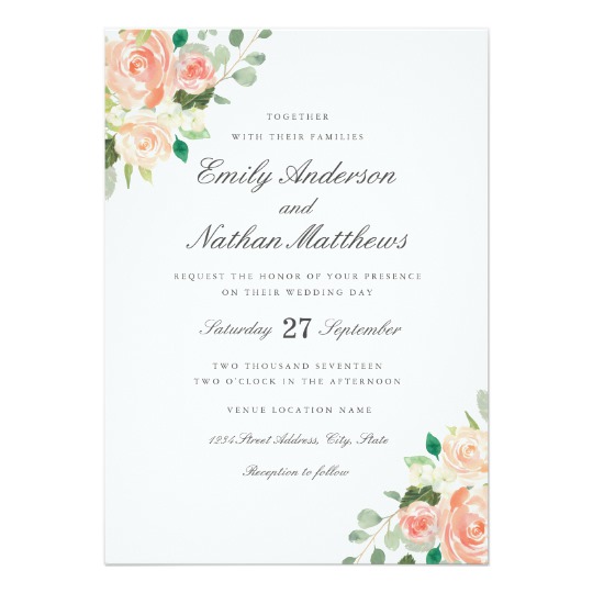 540x540 Peach Blush Watercolor Floral Wedding Invitation - Watercolor Floral Wedding Invitations