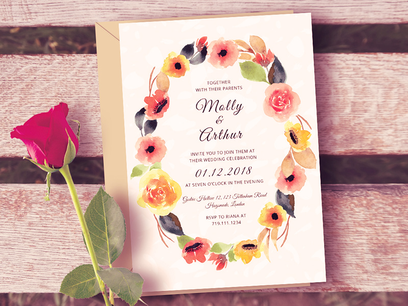 800x600 Watercolor Floral Wedding Invitation Template Freebie - Watercolor Floral Wedding Invitations