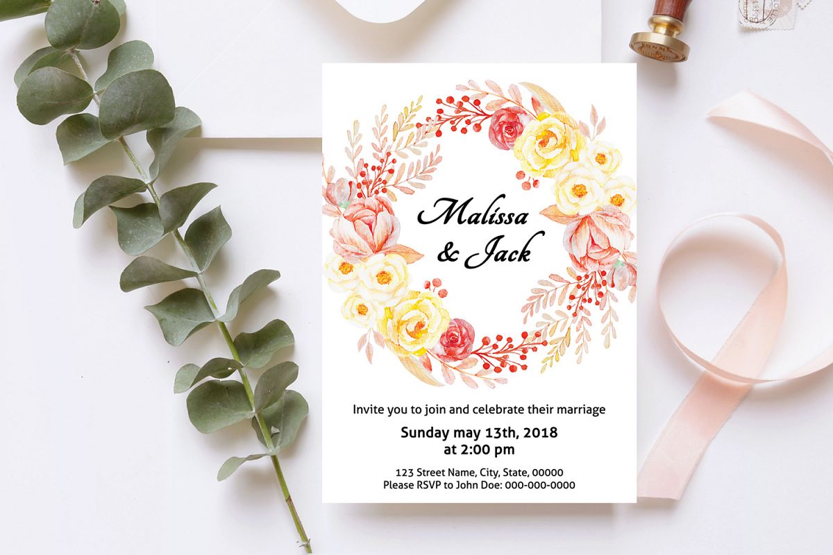 1200x800 Watercolor Floral Wedding Invitation Template - Watercolor Floral Wedding Invitations