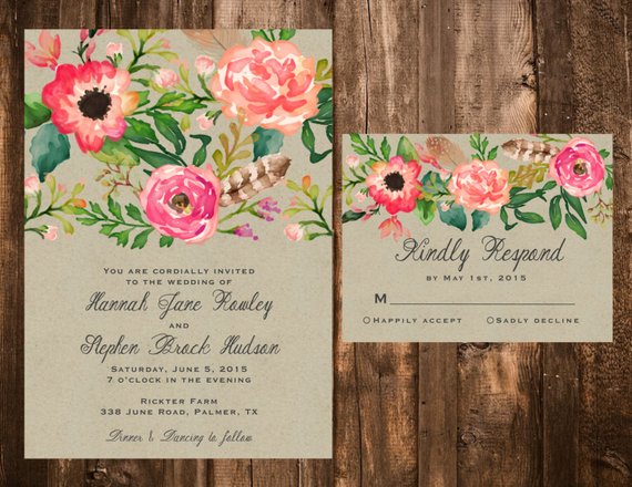570x440 Watercolor Floral Wedding Invitations Floral Wedding Etsy - Watercolor Floral Wedding Invitations