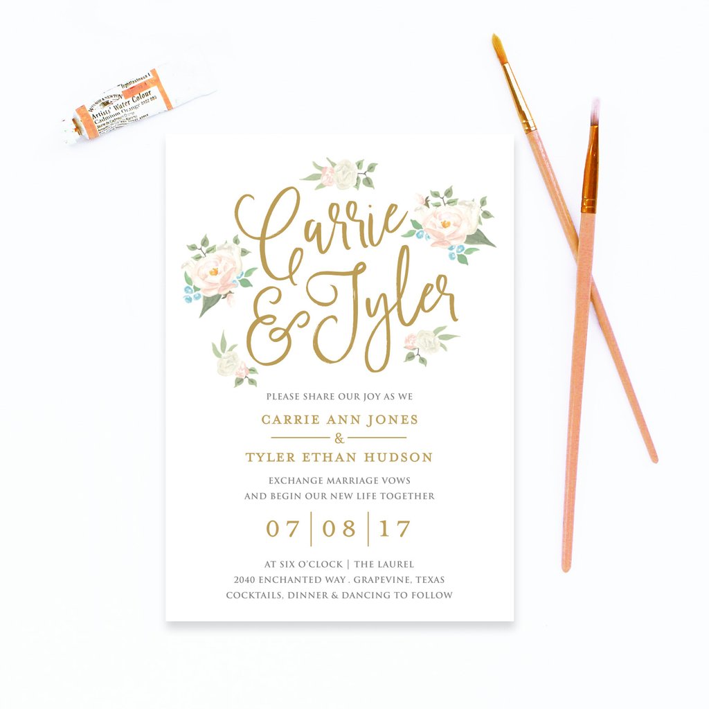 1024x1024 Watercolor Floral Wedding Invitation Peach Paper Amp Design - Watercolor Floral Wedding Invitations