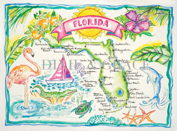 570x421 Map Of Watercolor Florida About Maps - Watercolor Florida Images