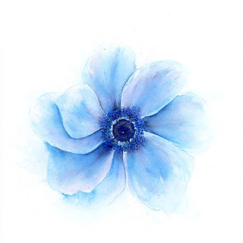 354x354 Blue Flower Watercolor Floral Print, From Srorickart On Etsy - Watercolor Flower Art