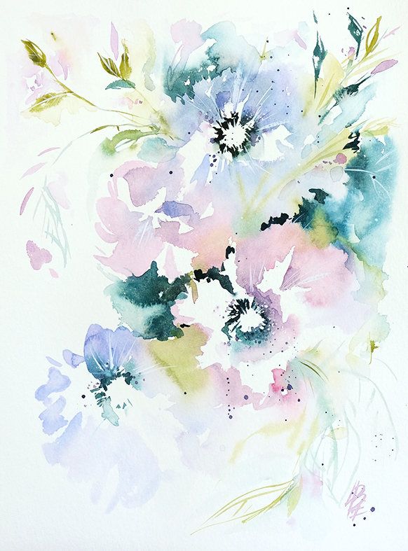 582x787 Floral Original Watercolor Painting Watercolor Flowers Blue - Watercolor Flower Art