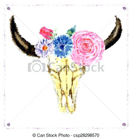 450x470 Skull With Flowers Watercolor Skull With Flowers In Vintage Style - Watercolor Flower Artist
