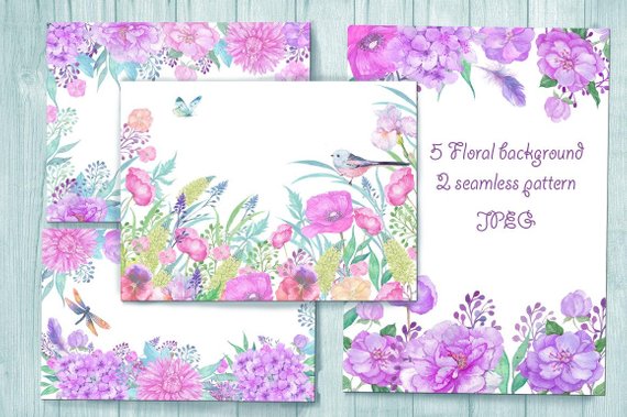 570x379 Flower Backgroundspink Backgroundswatercolor Flowers Design Etsy - Watercolor Flower Background