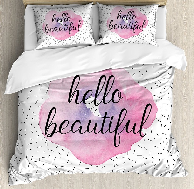 640x623 Hello Duvet Cover Set Inspiring Quote Watercolor Flower Pattern - Watercolor Flower Bedding