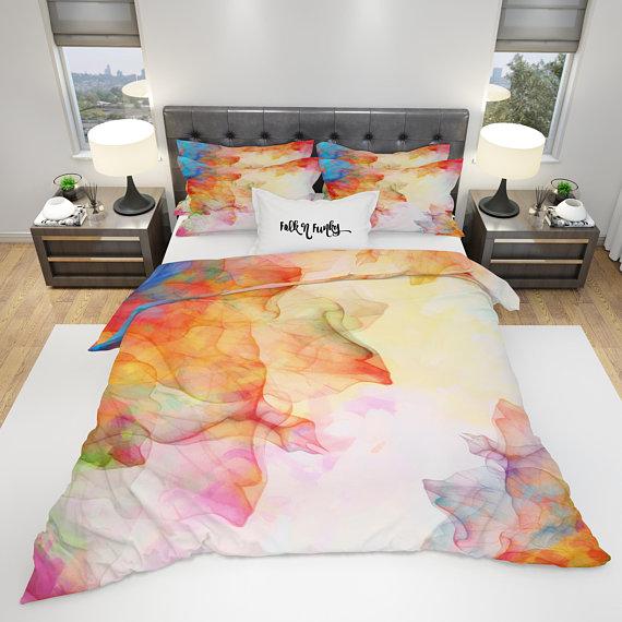 570x570 Watercolor Flower Boho Chic Summer Breeze Comforter, Duvet Cover - Watercolor Flower Bedding