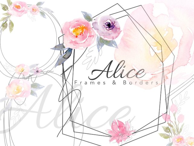 642x482 Watercolor Floral Clipart Pink Flowers Pink Roses Floral Etsy - Watercolor Flower Border