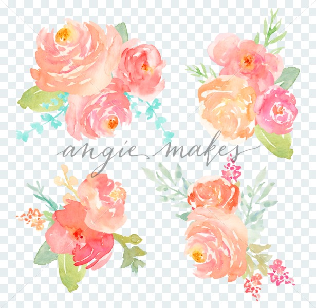 615x600 Pink Watercolor Flowers Bouquet With Hand Painted Watercolor - Watercolor Flower Bouquet