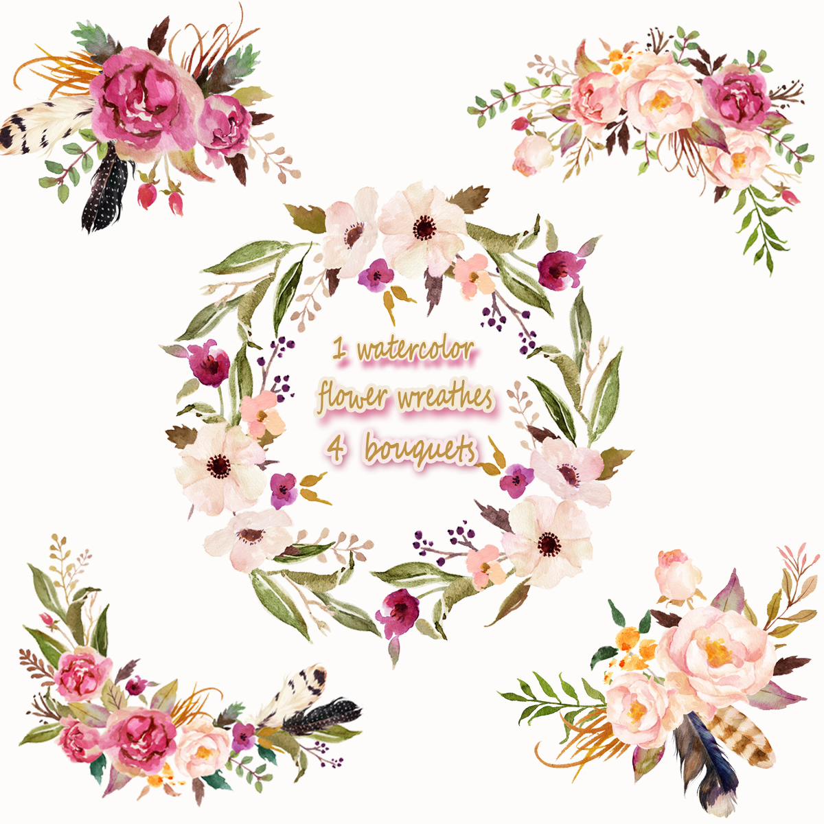 1200x1200 1 Watercolor Flower Wreathesamp4 Flower Frame Png - Watercolor Flower Bouquet