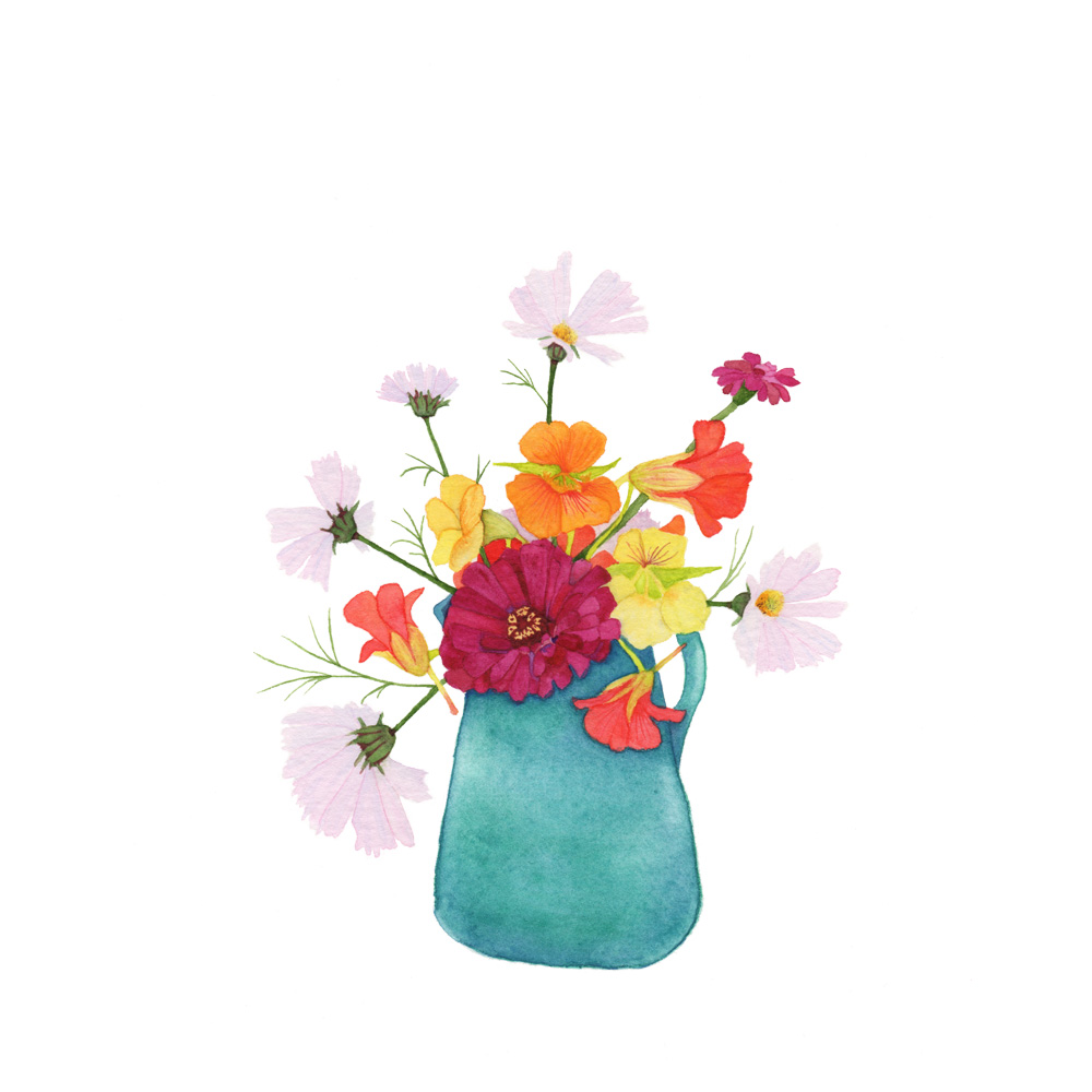 1000x1000 Summer Flower Bouquet Watercolor Painting My Giant Strawberry - Watercolor Flower Bouquet