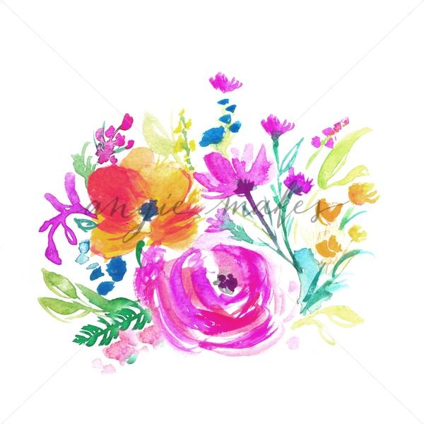 600x600 Watercolor Flower Bouquet On White. Painted Flower Bouquet - Watercolor Flower Bouquet