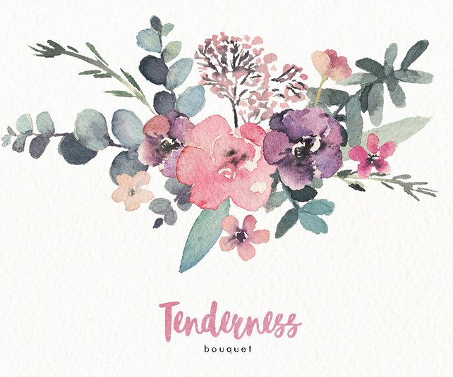 642x535 Watercolor Flower Bouquet Tenderness. Hand Painted Wedding Etsy - Watercolor Flower Bouquet