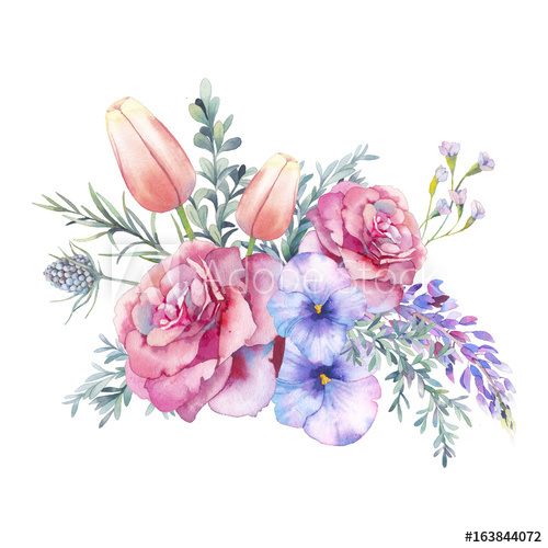 500x500 Watercolor Flowers Bouquet. Hand Painted Botanical Illustration - Watercolor Flower Bouquet