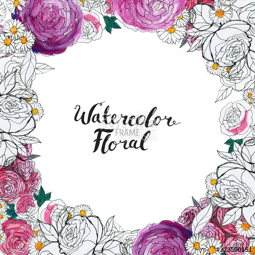 500x500 Watercolor Floral Background. Hand Painted Border Of Flowers - Watercolor Flower Brush