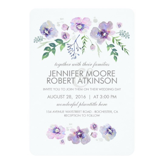 540x540 Blue Purple Watercolor Flowers Wedding Invitation - Watercolor Flower Card