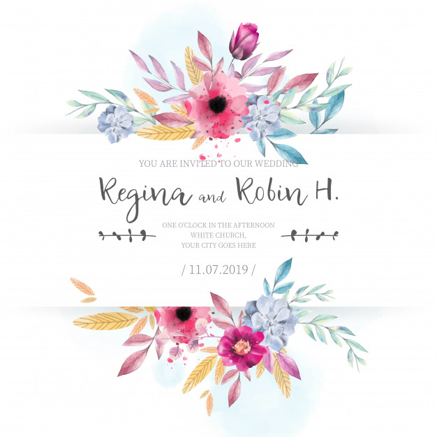 626x626 Elegant Wedding Card With Watercolor Flowers Vector Free Download - Watercolor Flower Card