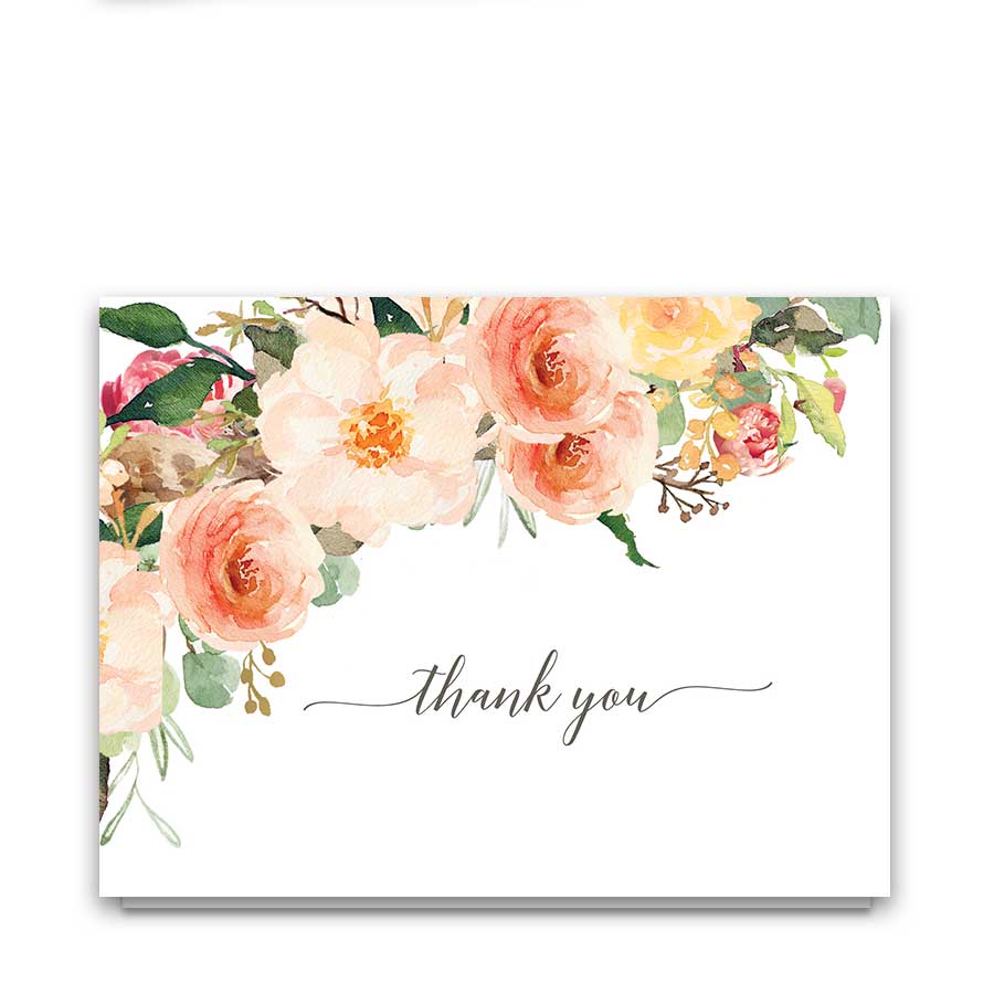 900x900 Floral Wedding Thank You Cards Peach Watercolor Flowers - Watercolor Flower Card