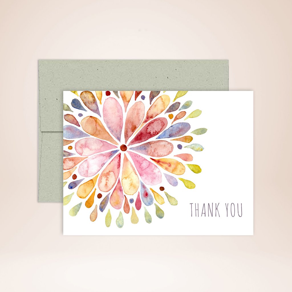 1024x1024 Watercolor Flower Burst Thank You Card Palmer Street Press - Watercolor Flower Card