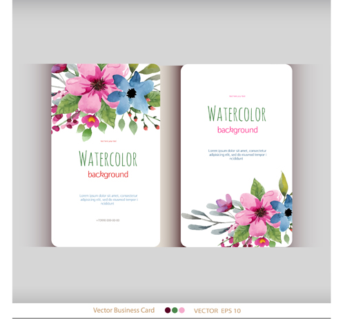 500x462 Beautiful Watercolor Flower Business Cards Vector Set 02 Free Download - Watercolor Flower Card