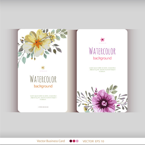 500x500 Beautiful Watercolor Flower Business Cards Vector Set Free Vector - Watercolor Flower Card