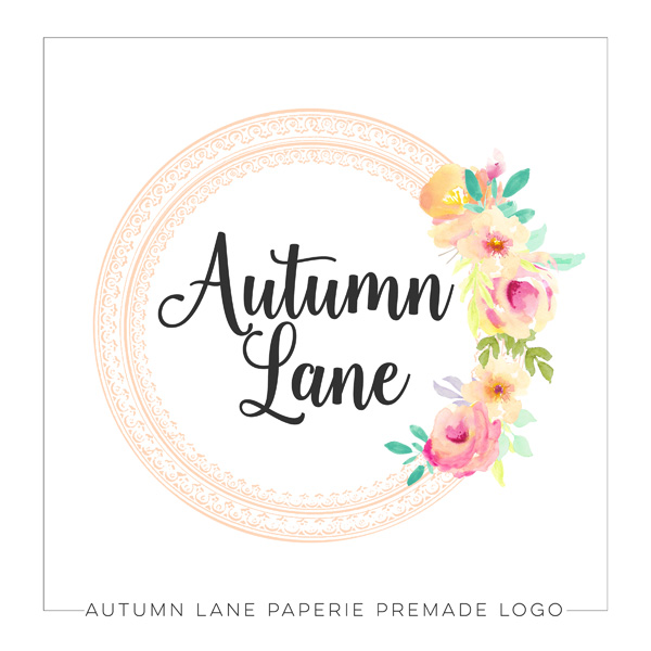 600x600 Modern Calligraphy Circle Logo With Watercolor Flowers - Watercolor Flower Circle