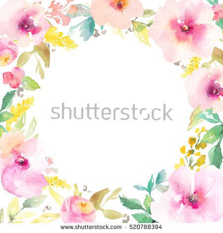 450x470 Round Watercolor Flower Frame. Watercolor Wreath Background - Watercolor Flower Circle