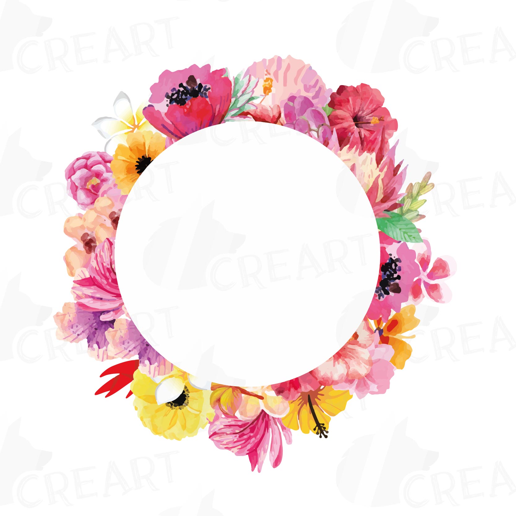 1667x1667 Watercolor Wild Flowers Clip Art Pack, Exotic Watercolor Flowers - Watercolor Flower Circle