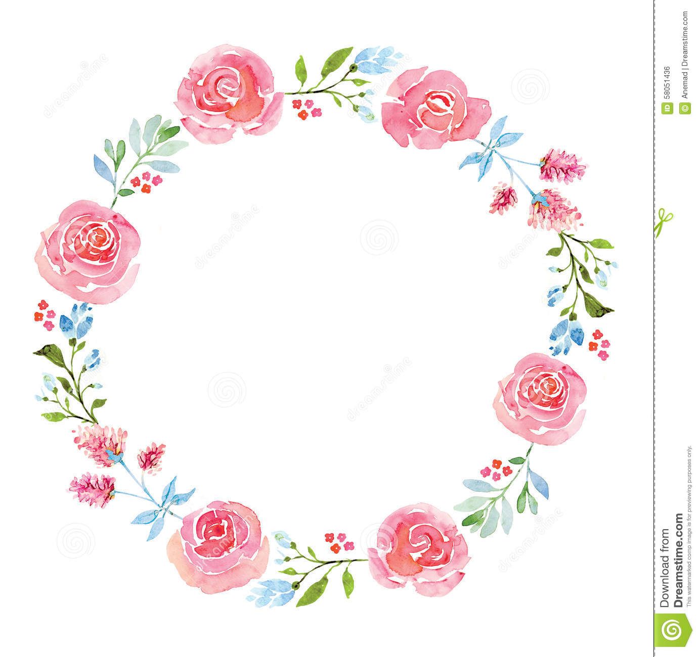 1382x1300 Beautiful Flower Watercolor Wreath - Watercolor Flower Circle