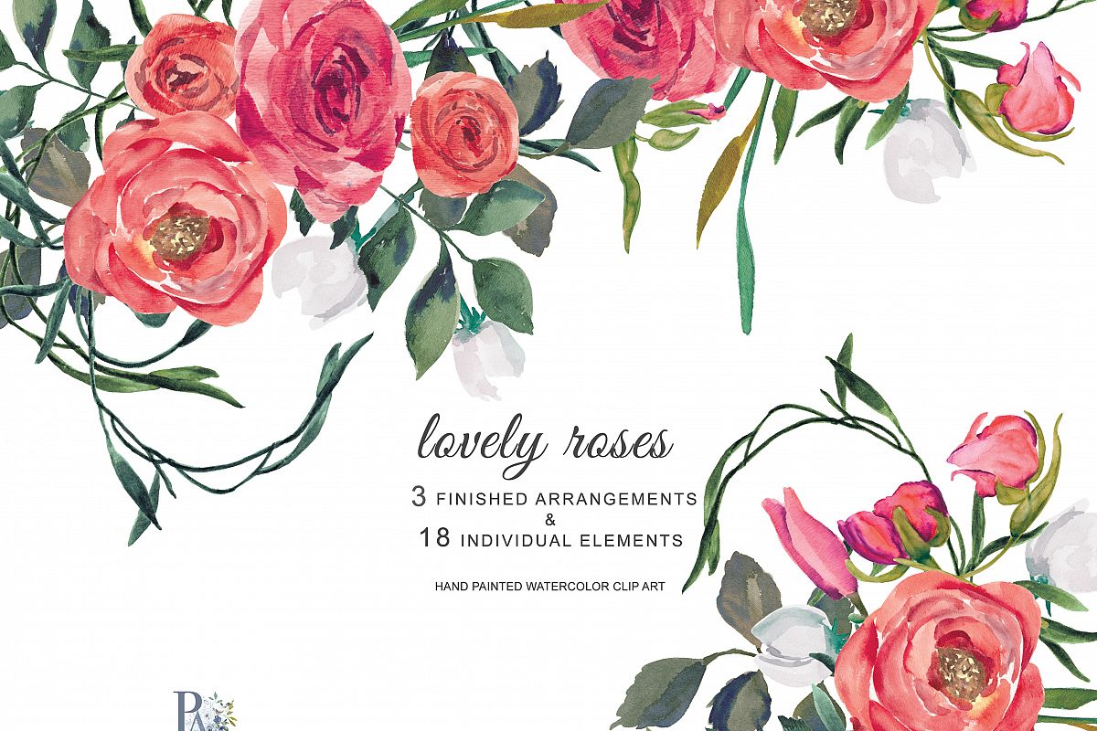 1200x800 Red Roses Watercolor Flower Clipart - Watercolor Flower Clipart