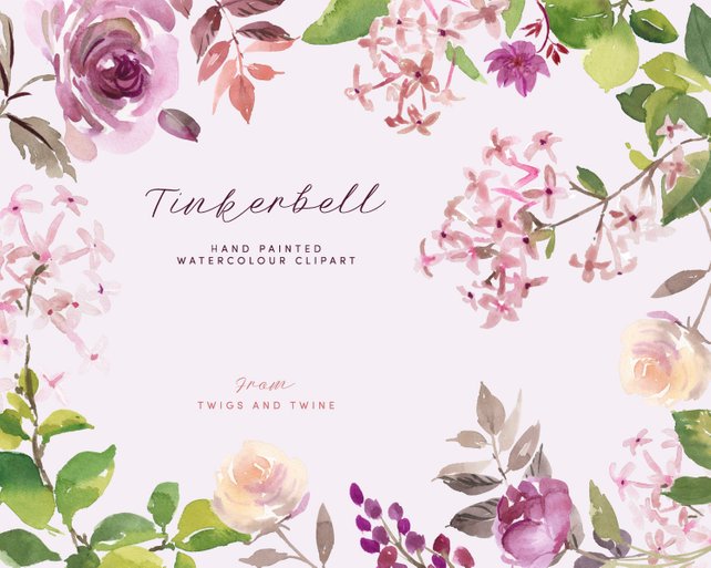 642x513 Watercolor Flower Clipart Tinkerbell. Hand Painted Floral Etsy - Watercolor Flower Clipart