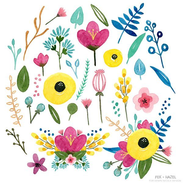 600x599 Free Watercolor Floral Clipart Free Summer Watercolor Flower - Watercolor Flower Clipart Free